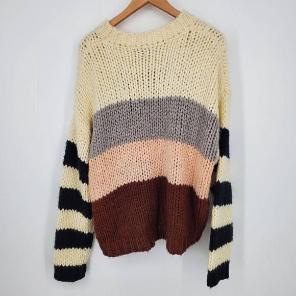 Volcom Women's Chunky Striped Classy Time Sweater‎ Black White Brown Size 16W/16 - Picture 8 of 8